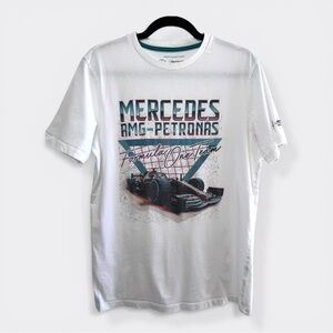 F1 Mercedes AMG Petronas Lewis Hamilton Bottas White Graphic Racing Tee, M